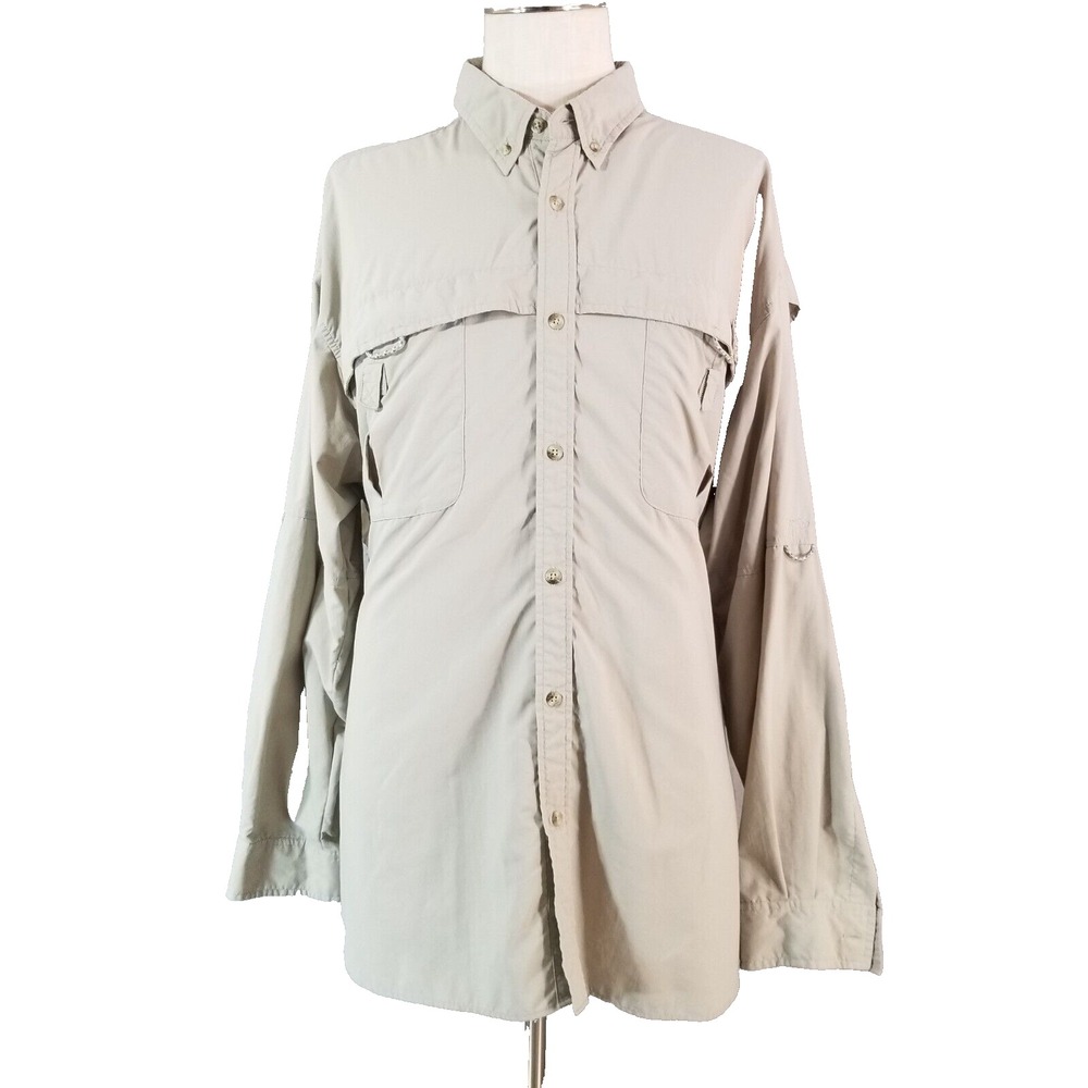 Columbia Button-Up Mens 2XL Beige PFG Omni-Shade Fishing Vented UPF Long Sleeve